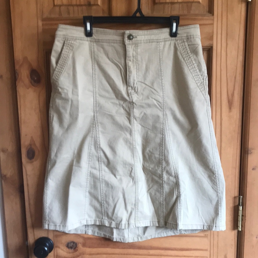 Bandolino midi pleated pockets khaki Neutral Beige Casual A-Line Skirt jean soft